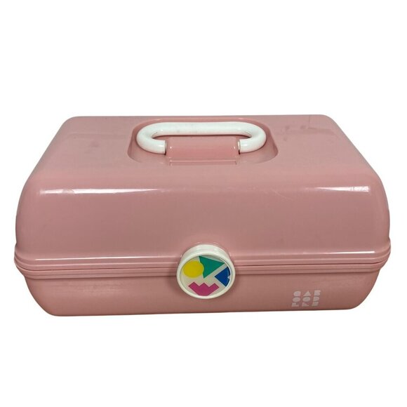 Vintage Caboodles 2 Tier Pink Jewelry Makeup Case Mirror Handle 5626 Made in USA - Picture 1 of 14